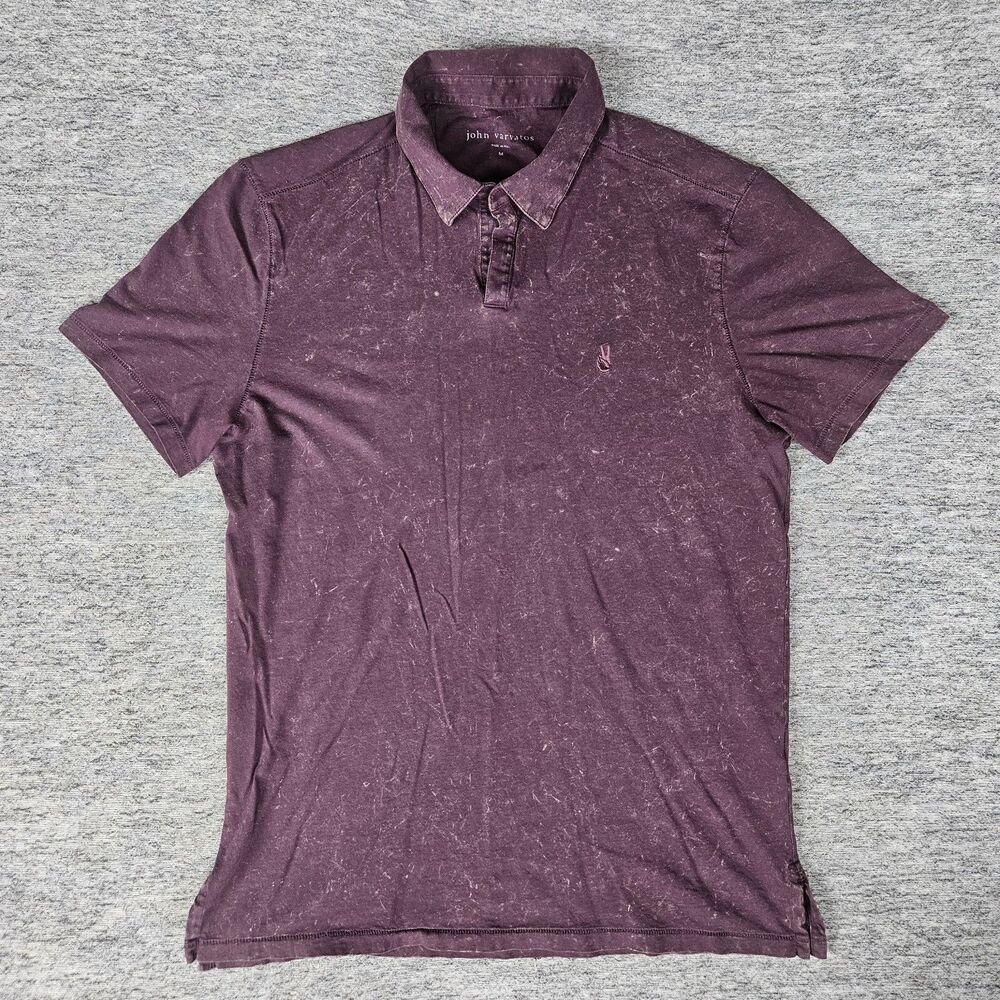 John Varvatos Marble Washed Bodhi Polo Shirt Men's M Maroon Red Peace Sign Logo